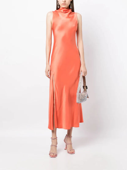 Draped Satin Maxi Dress