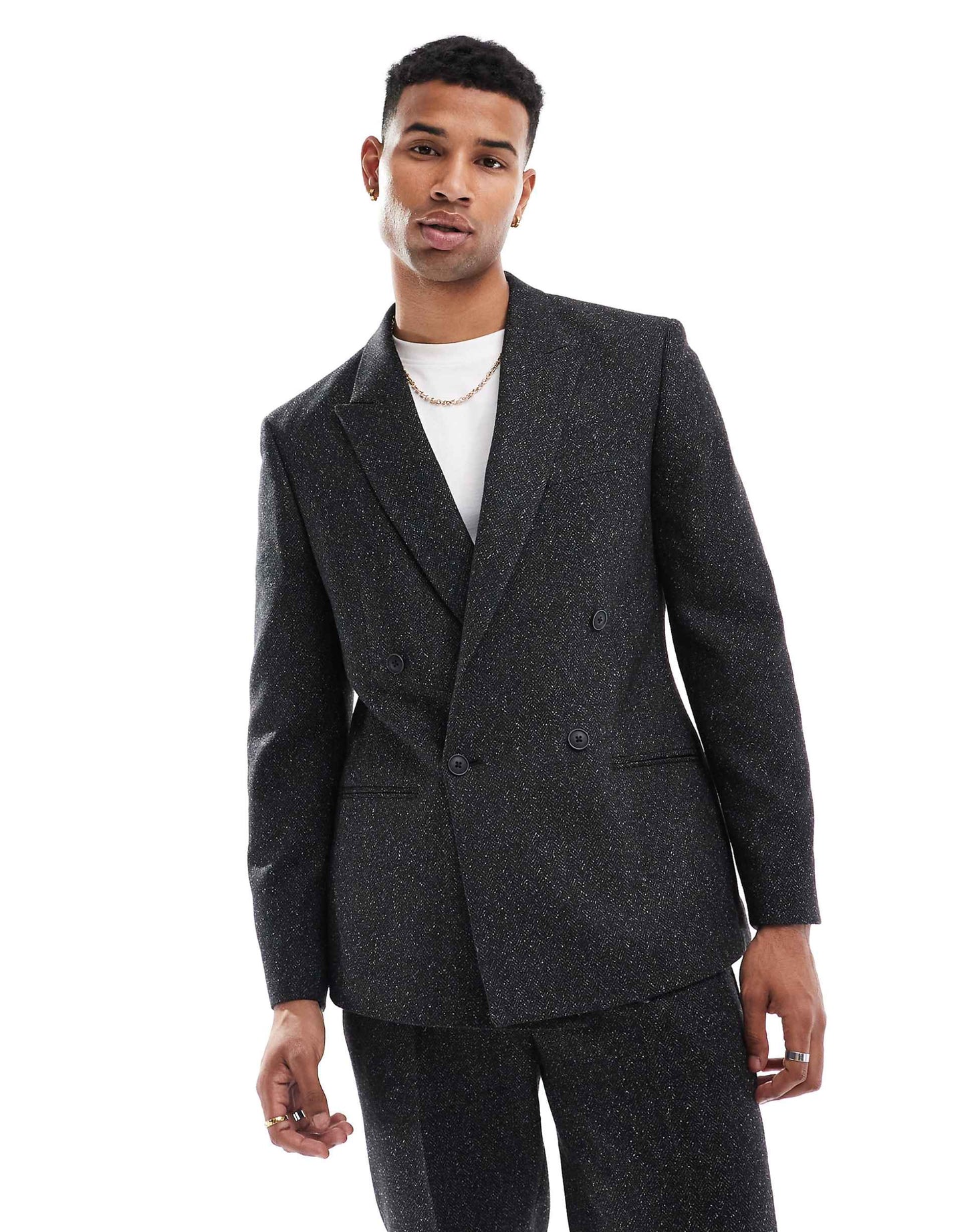 Slim Double Breasted Herringbone Suit Jacket