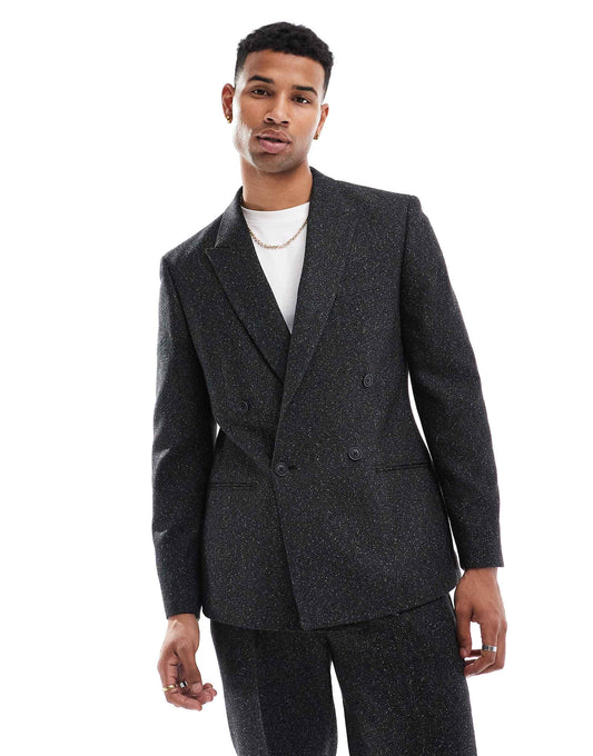 Slim Double Breasted Herringbone Suit Jacket