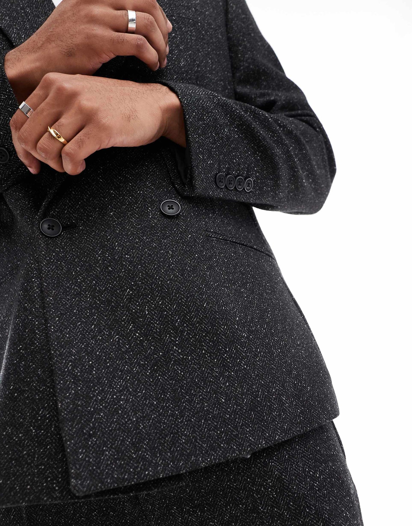 Slim Double Breasted Herringbone Suit Jacket
