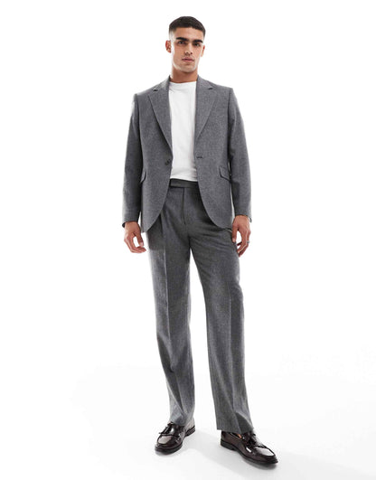 Straight Flannel Wool Mix Suit Trousers