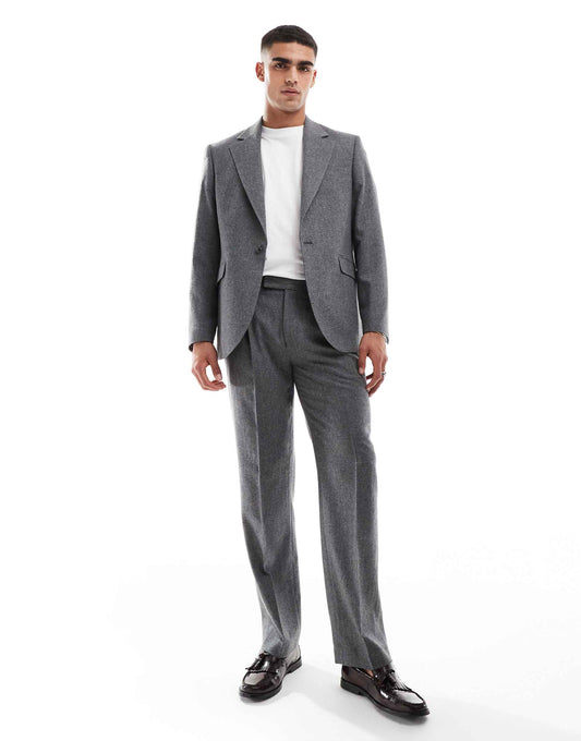 Straight Flannel Wool Mix Suit Trousers