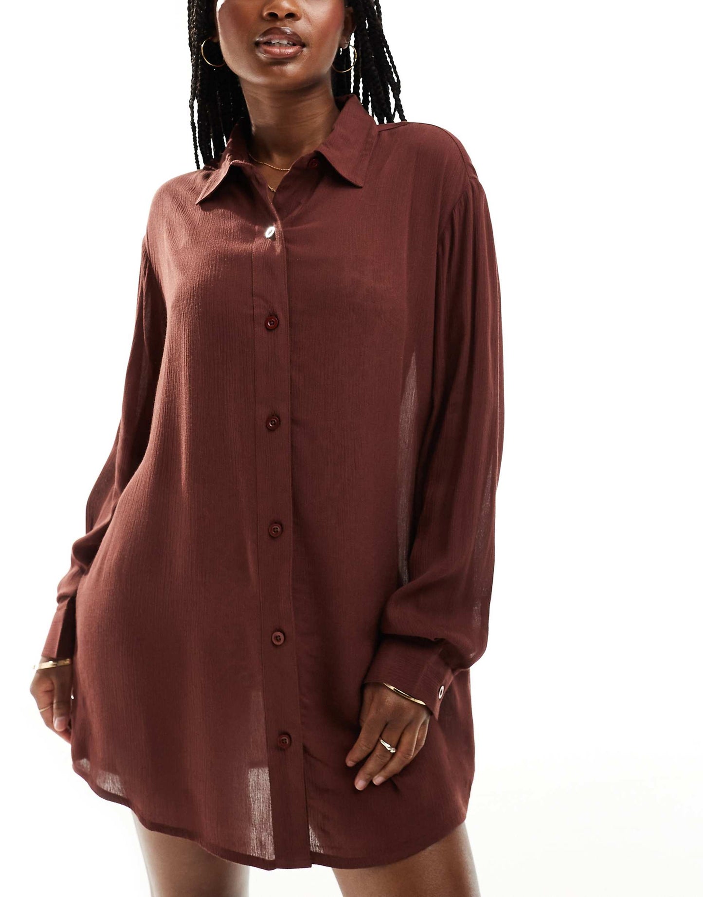 Crinkle Beach Shirt Cover-Up