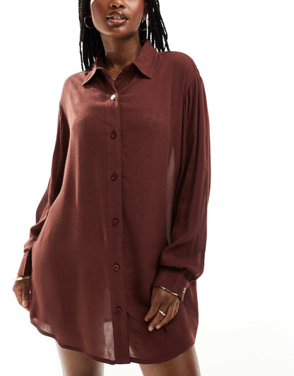 Crinkle Beach Shirt Cover-Up