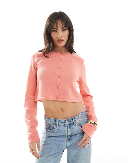 Knitted Crew Neck Cropped Cardigan