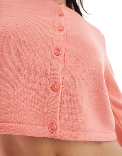 Knitted Crew Neck Cropped Cardigan