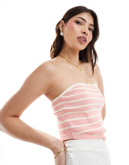 Knitted Bandeau Top With Tie Detail