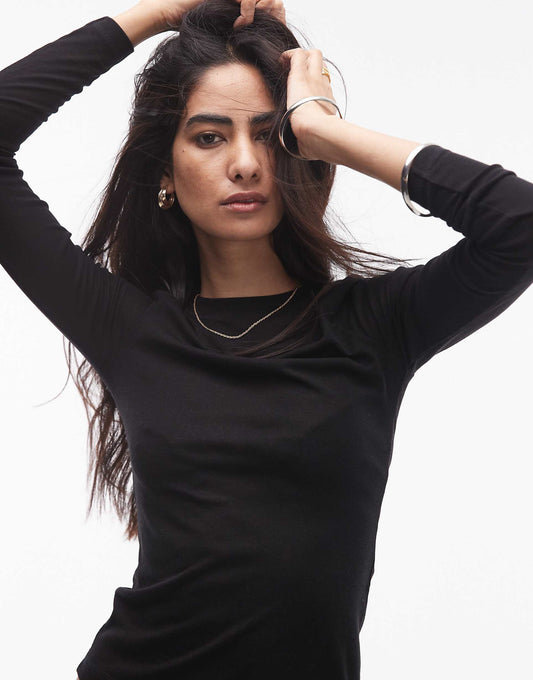Premium Sheer Crew Neck Long Sleeve Top