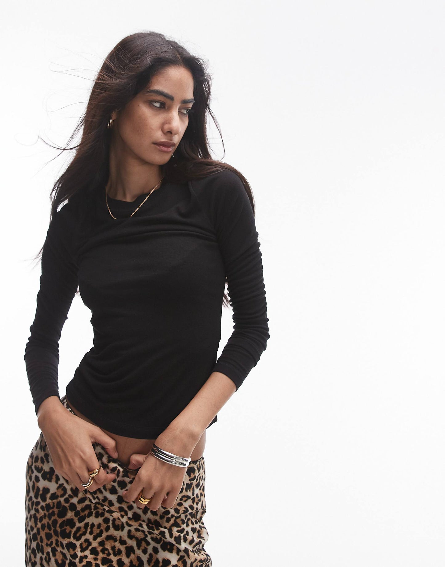 Premium Sheer Crew Neck Long Sleeve Top