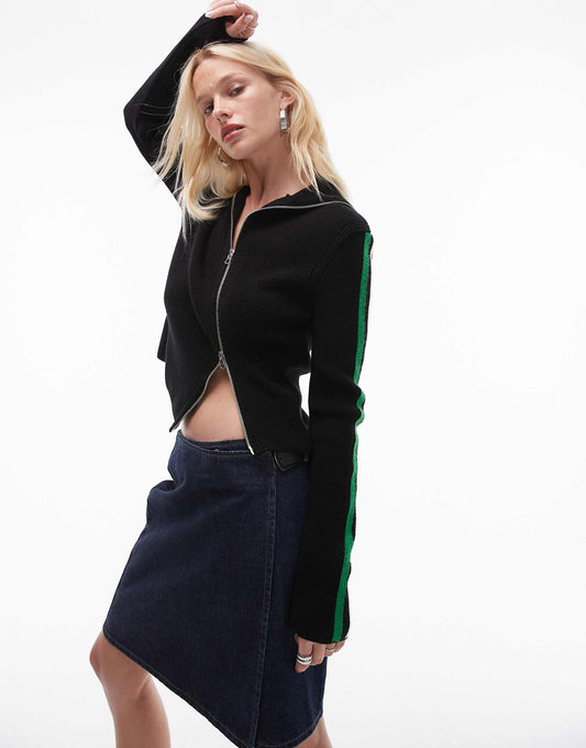 Knitted Diagonal Zip Cardi