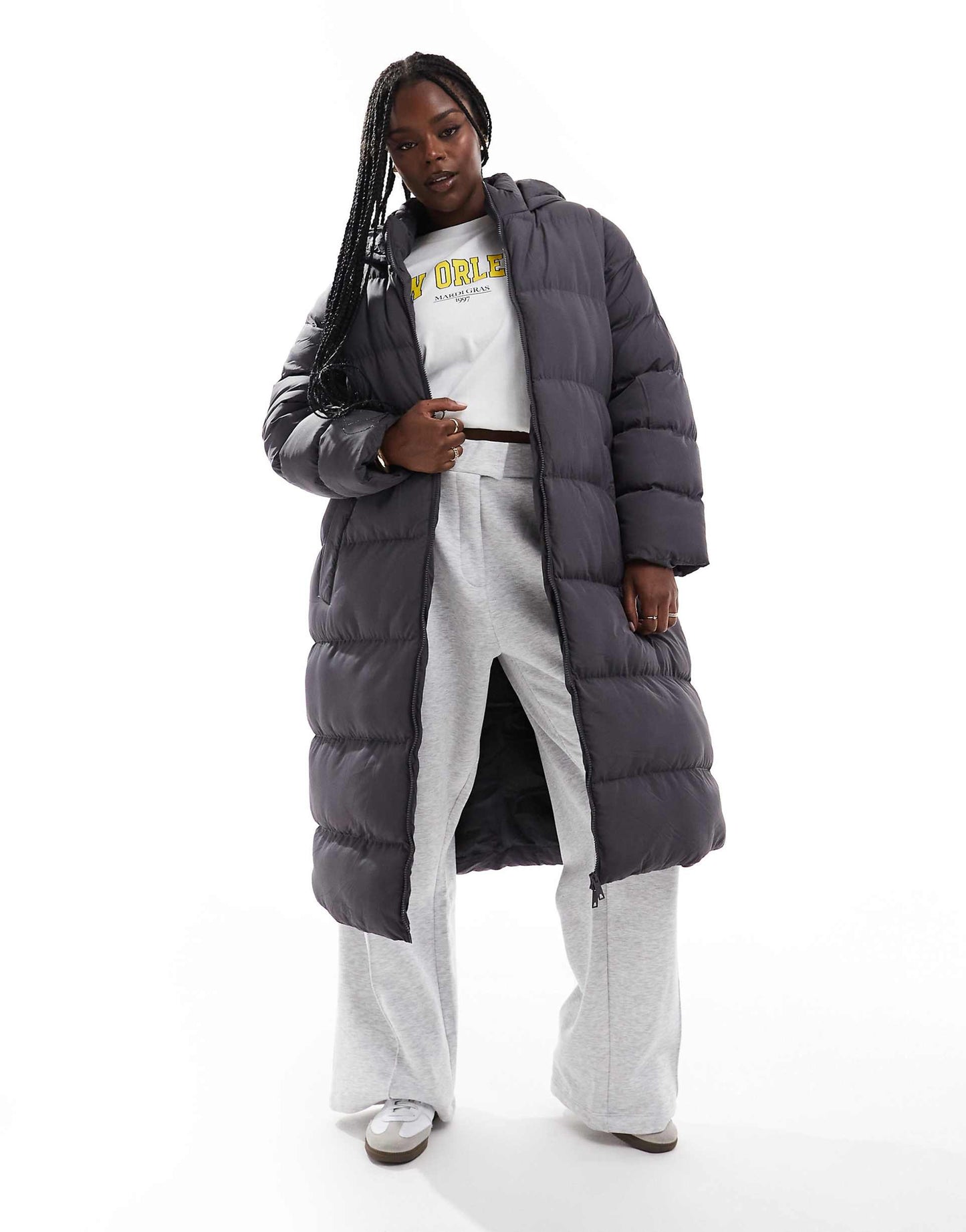 2-in-1 Long Line Padded Coat In Grey