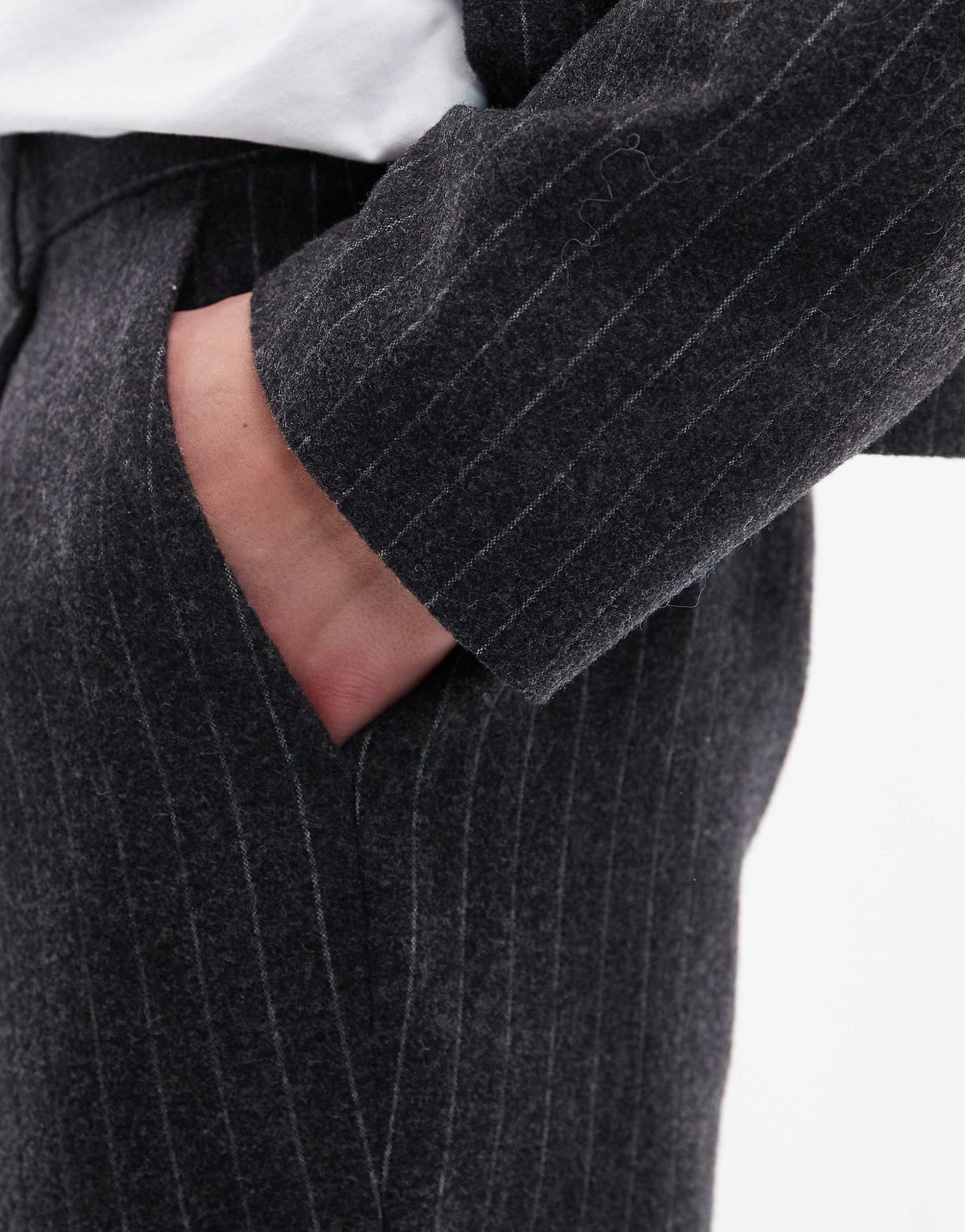 Premium Relaxed High Waisted Pinstripe Wool Blend Suit Trouser