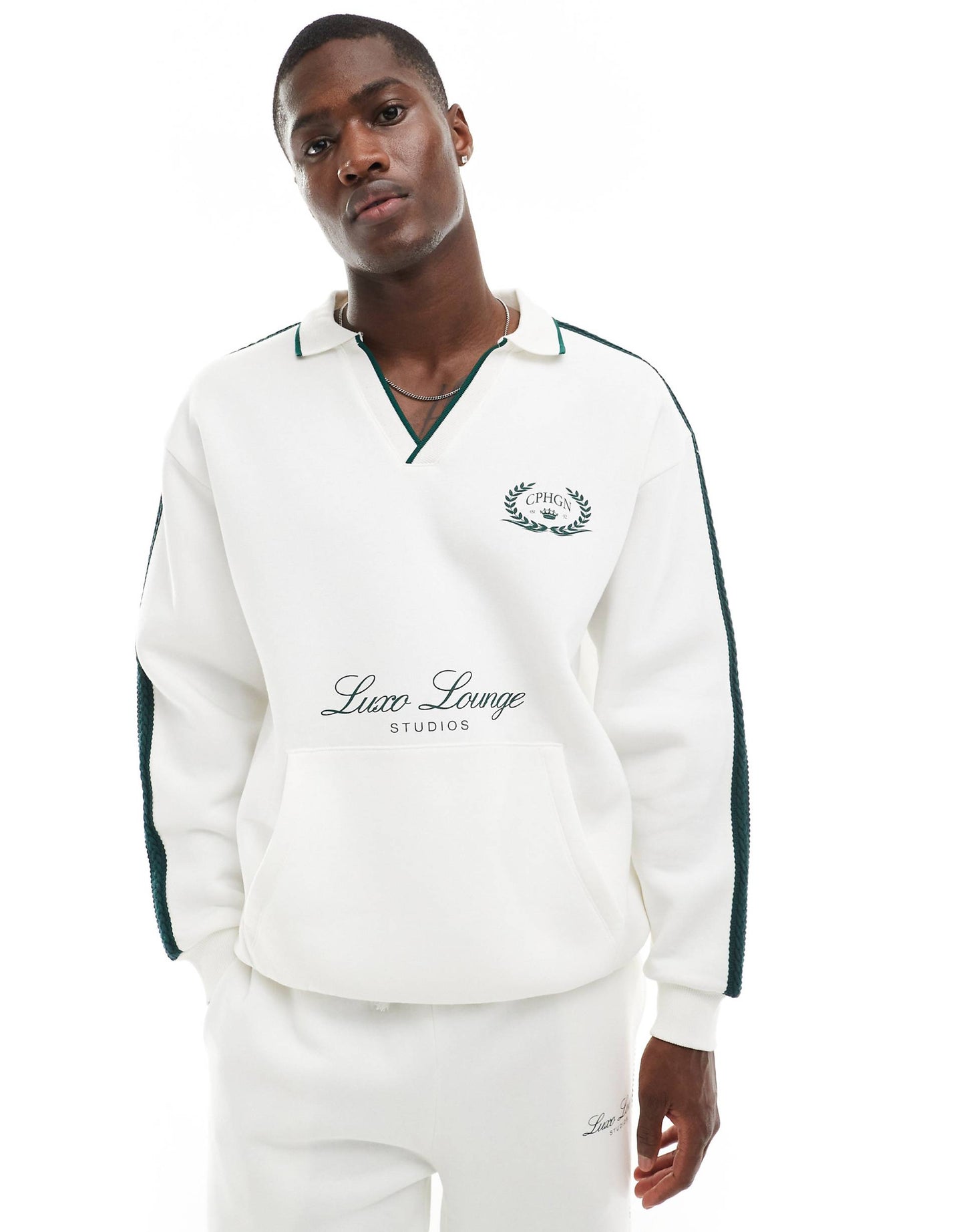 Oversized Revere Polo Sweatshirt With Print And Trims