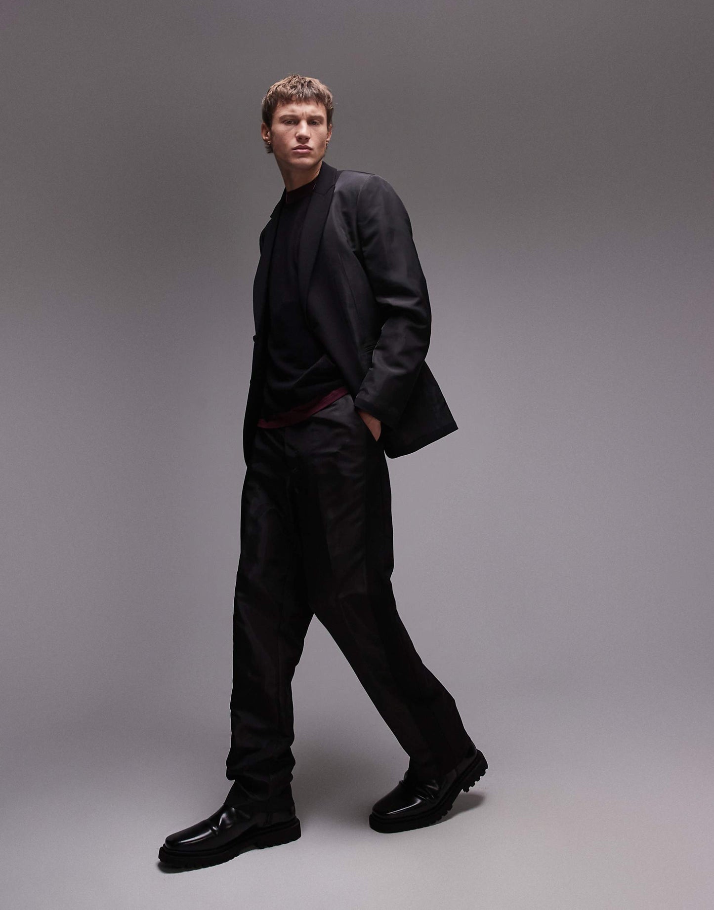Straight Mixed Fabric Suit Trouser
