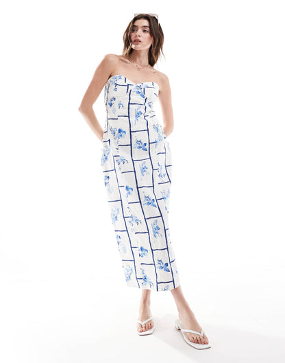 Twill Bandeau Midi Dress