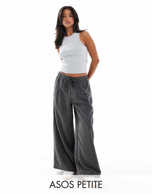 Petite Cord Wide Leg Pull On Trouser