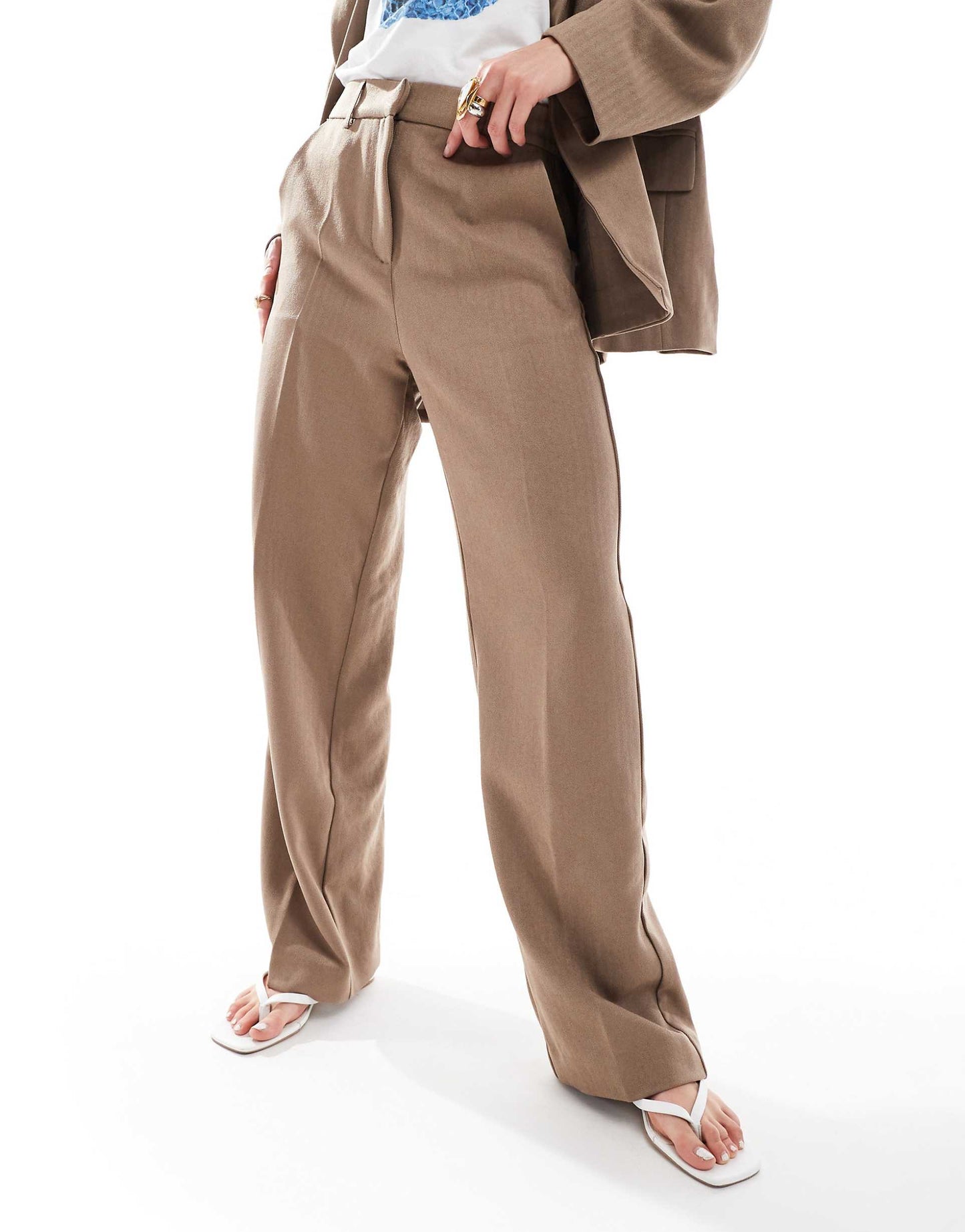 Tailored Herringbone Wide Leg Co-Ord Trousers