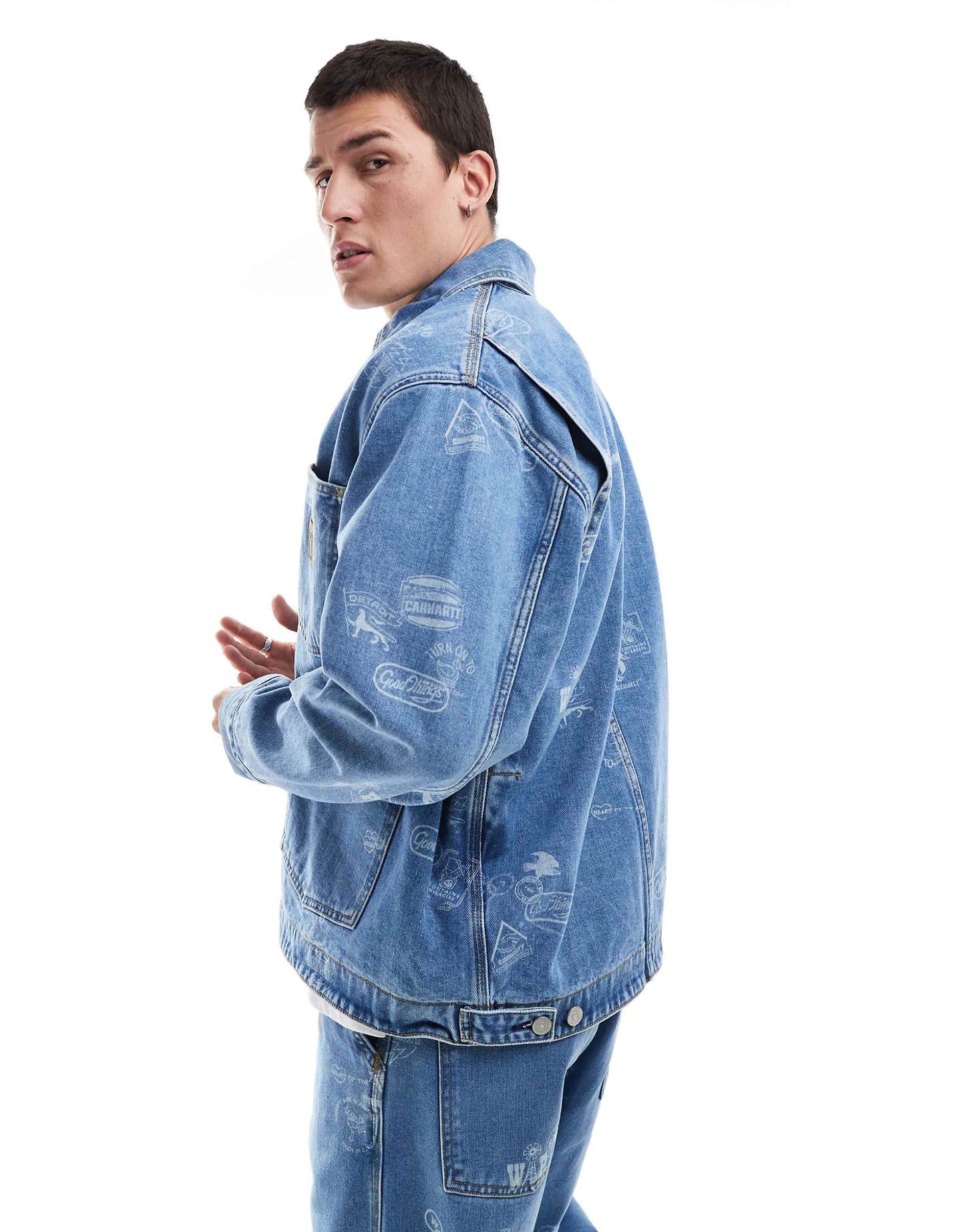 Stamp Print Pocket Denim Jacket