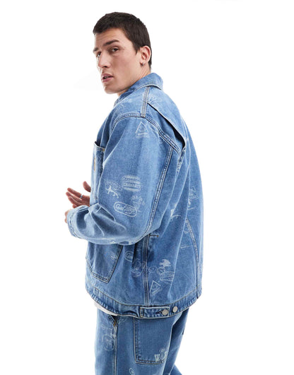 Stamp Print Pocket Denim Jacket
