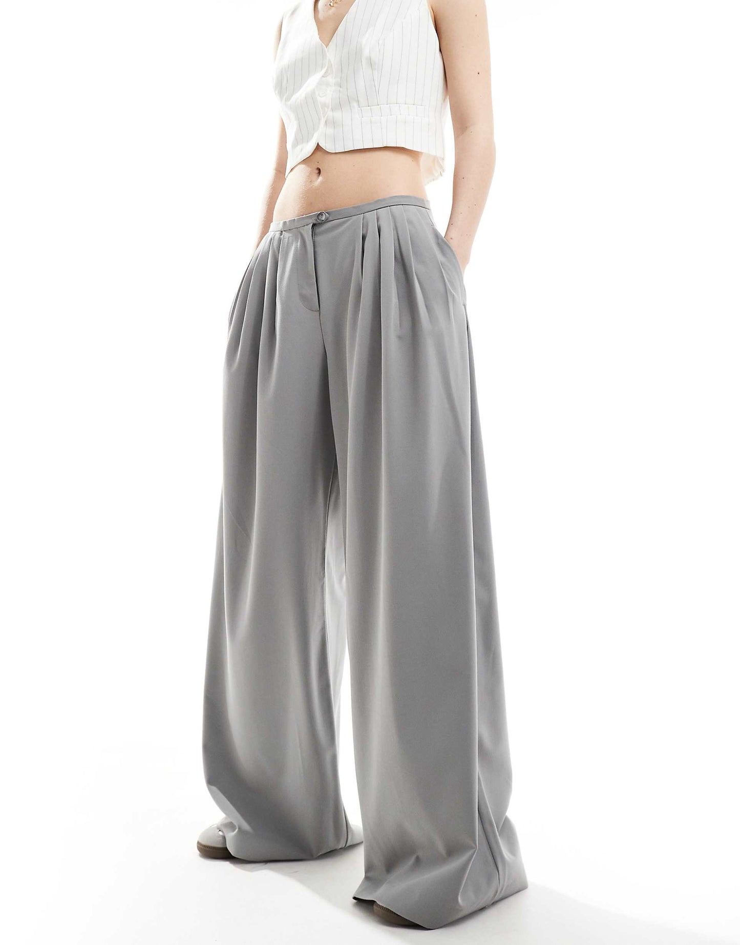 Minimal Waistband Wide Leg Tailored Trousers Co-Ord