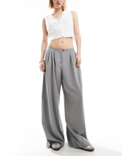 Minimal Waistband Wide Leg Tailored Trousers Co-Ord