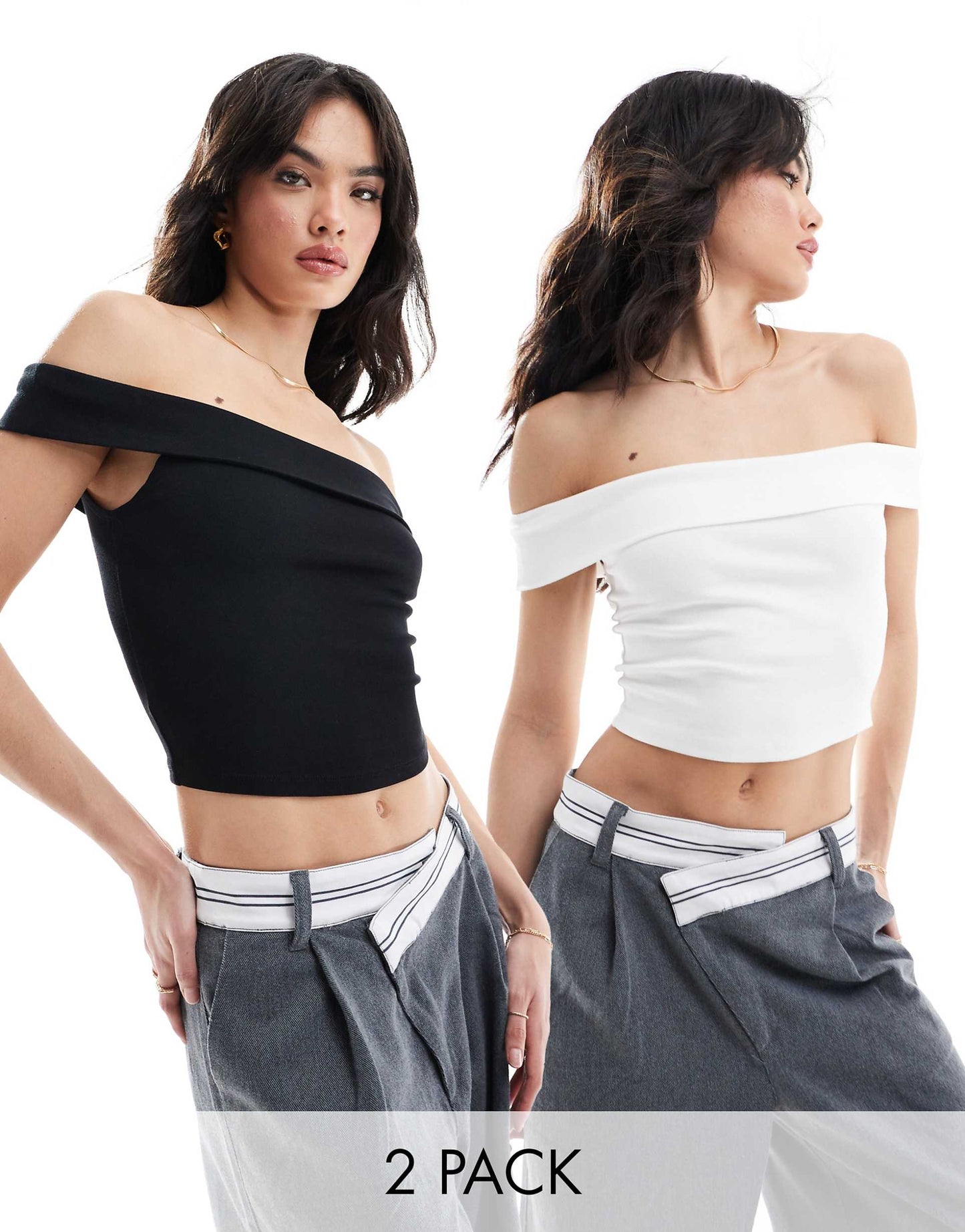 Fold Over Bardot 2 Pack Top