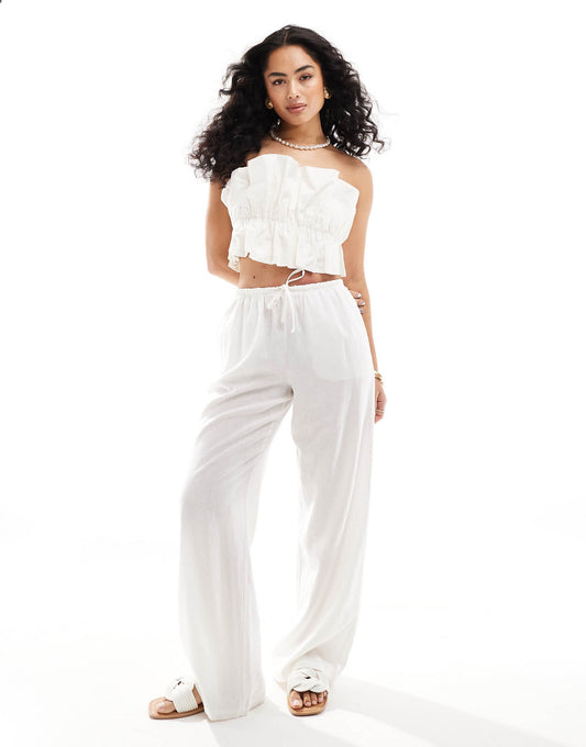 Tie Waist Wide Leg Linen Trousers