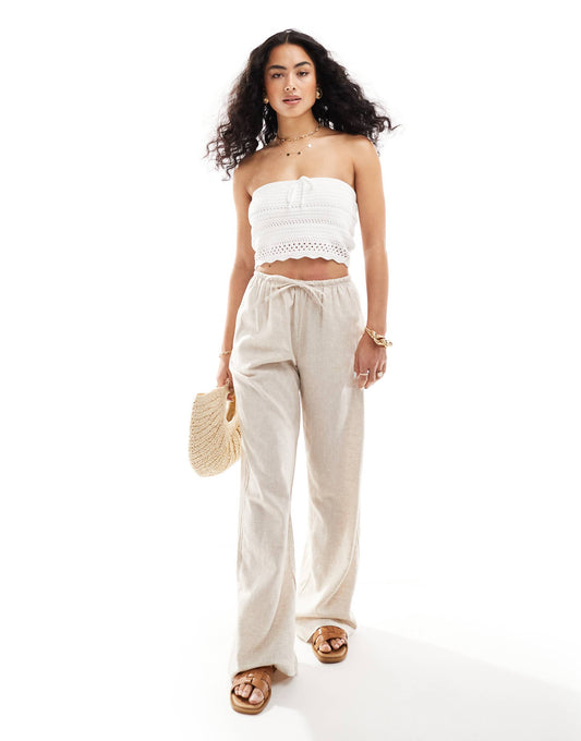 Tie Waist Wide Leg Linen Trousers