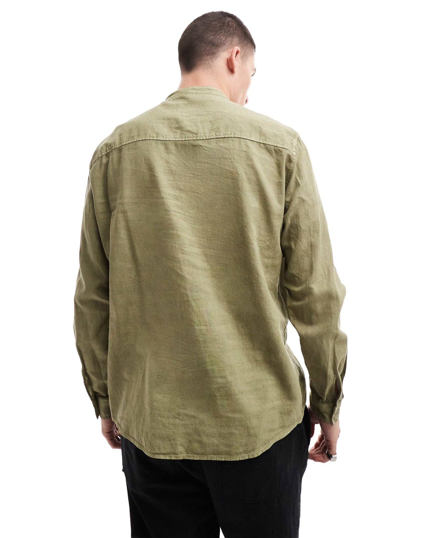 Linen Look Grandad Neck Shirt