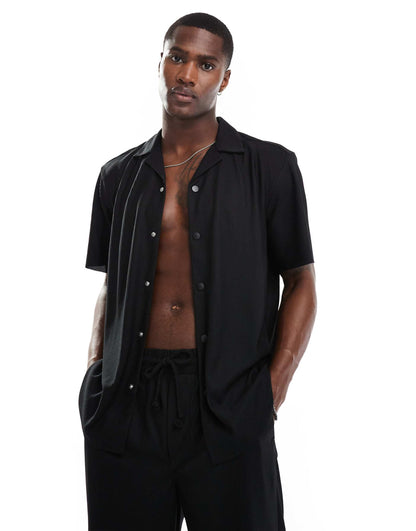Plisse Revere Collar Shirt Co-Ord