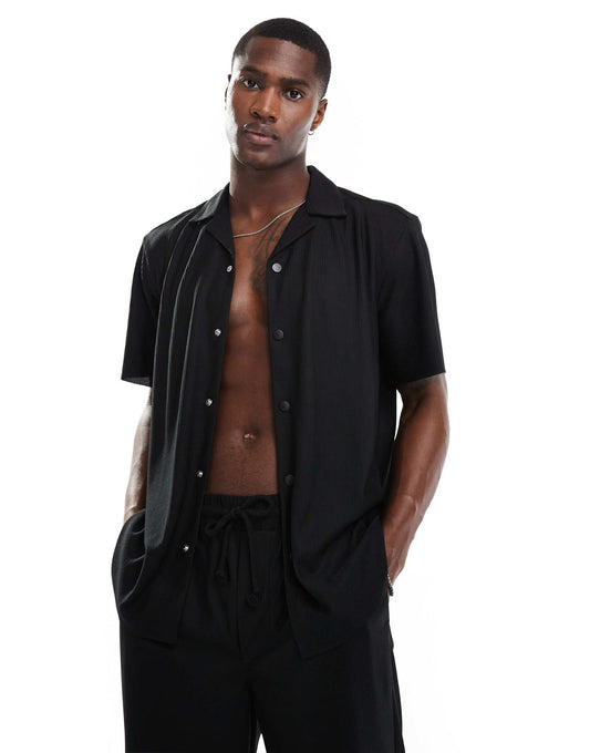 Plisse Revere Collar Shirt Co-Ord