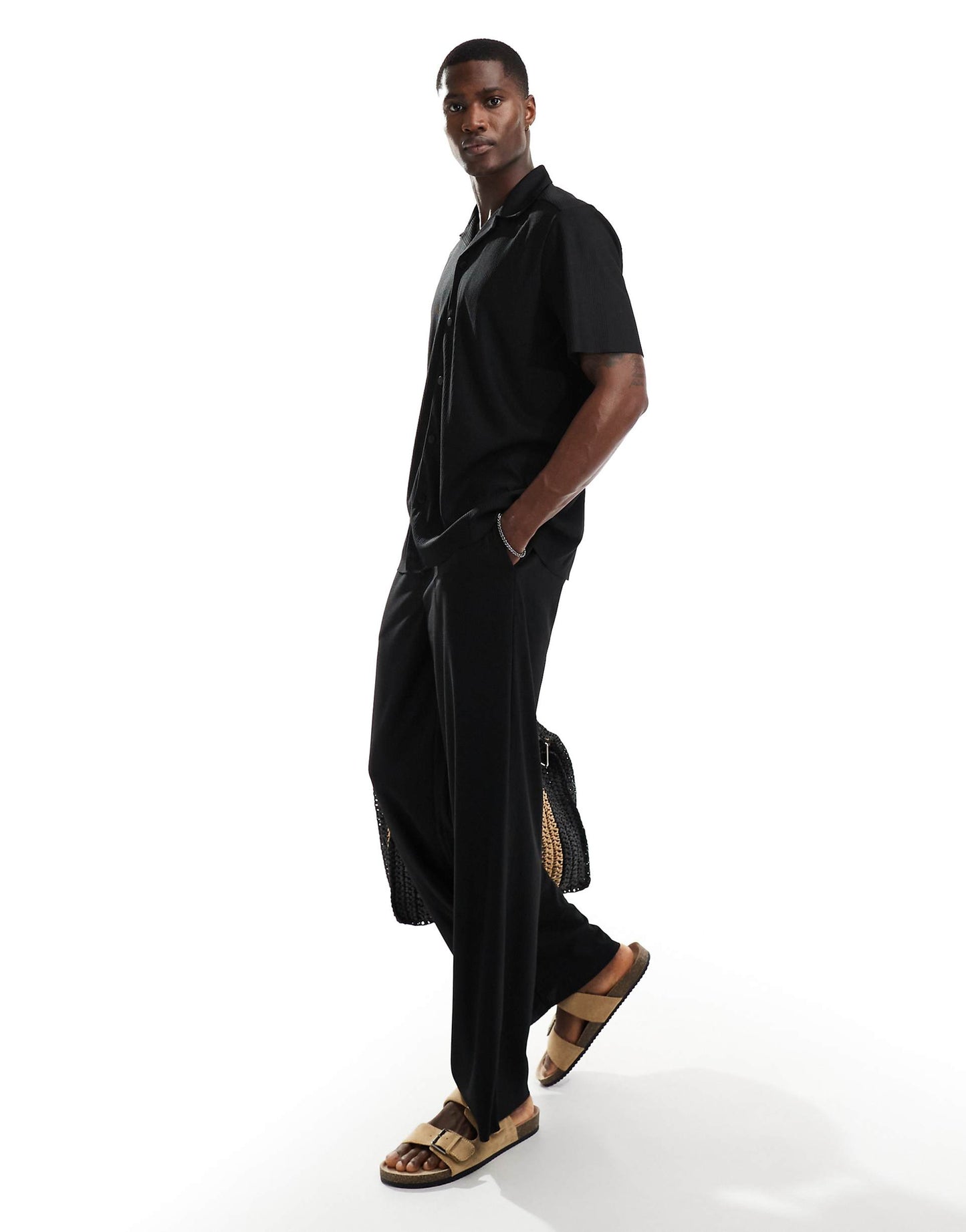 Plisse Revere Collar Shirt Co-Ord