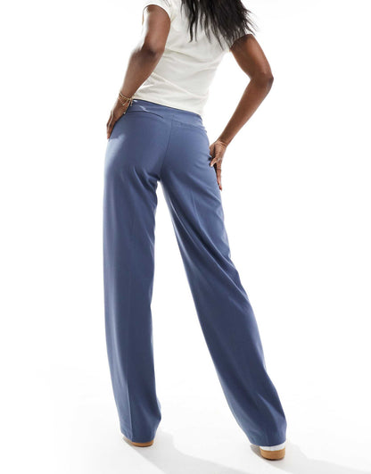 Wide Leg Pleat Tailored Trouser Petrol Blue