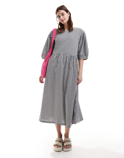 Seersucker Smock Midi Dress