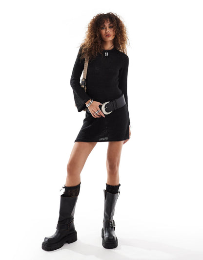 Knitted Mini Dress With Tie Back