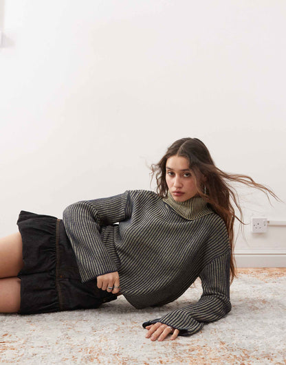 Roll Neck Ribbed Jumper