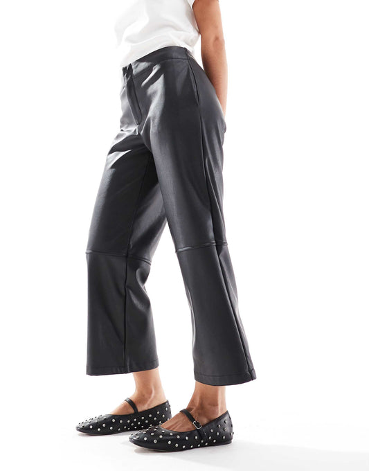 Petite Faux Leather Cropped Trousers
