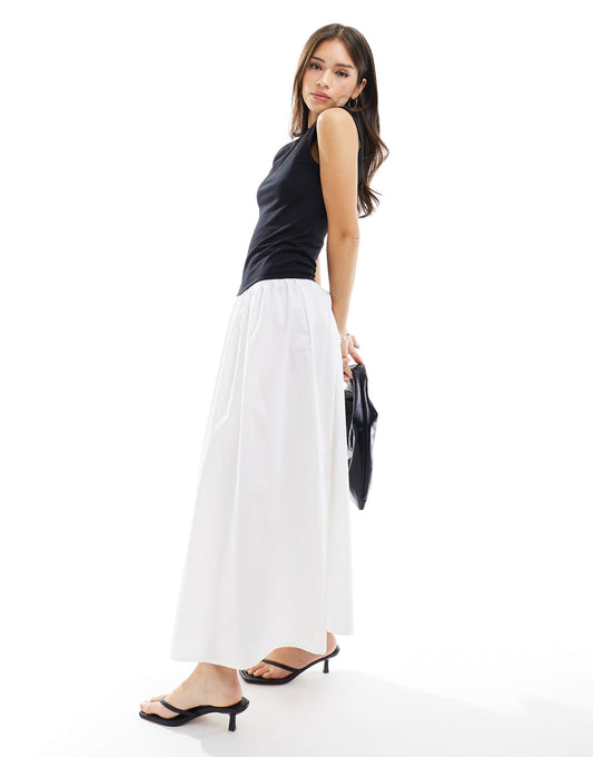 Contrast Maxi Dress With Poplin Skirt