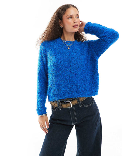 Crew Neck Fuzzy Knit Jumper