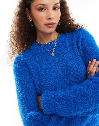 Crew Neck Fuzzy Knit Jumper