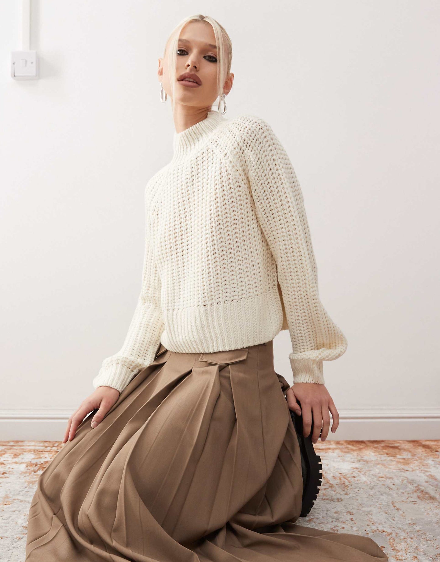 High Neck Cropped Knitted Jumper