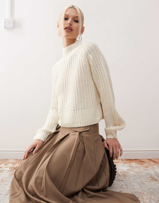 High Neck Cropped Knitted Jumper