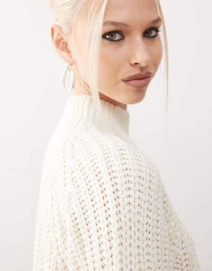 High Neck Cropped Knitted Jumper