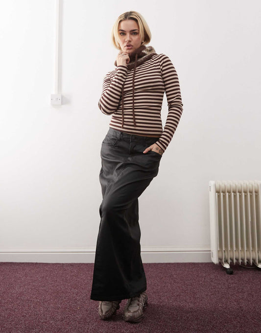 Faux Leather Maxi Skirt With Front Slit