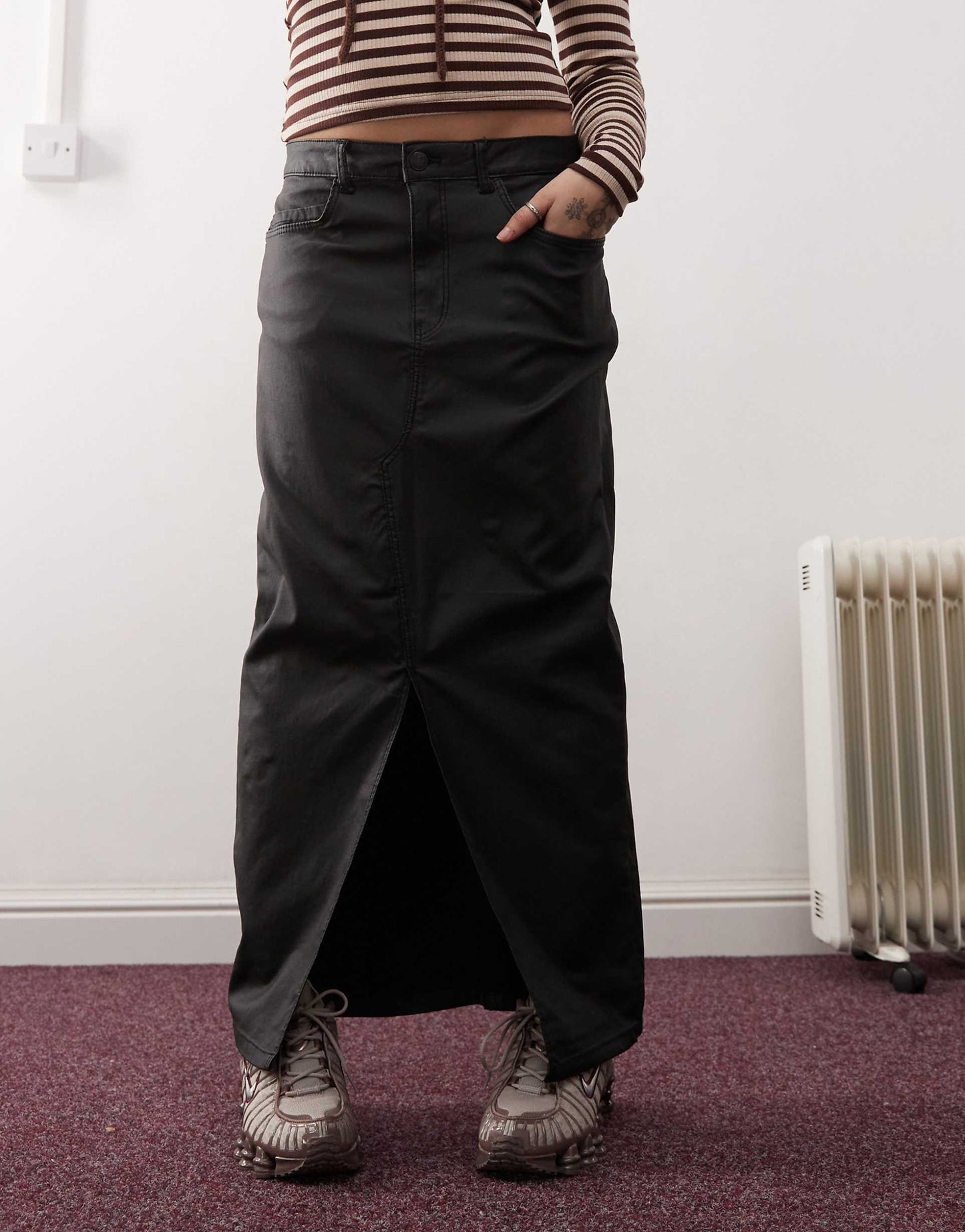 Faux Leather Maxi Skirt With Front Slit