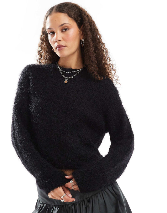 Crew Neck Fuzzy Knit Jumper