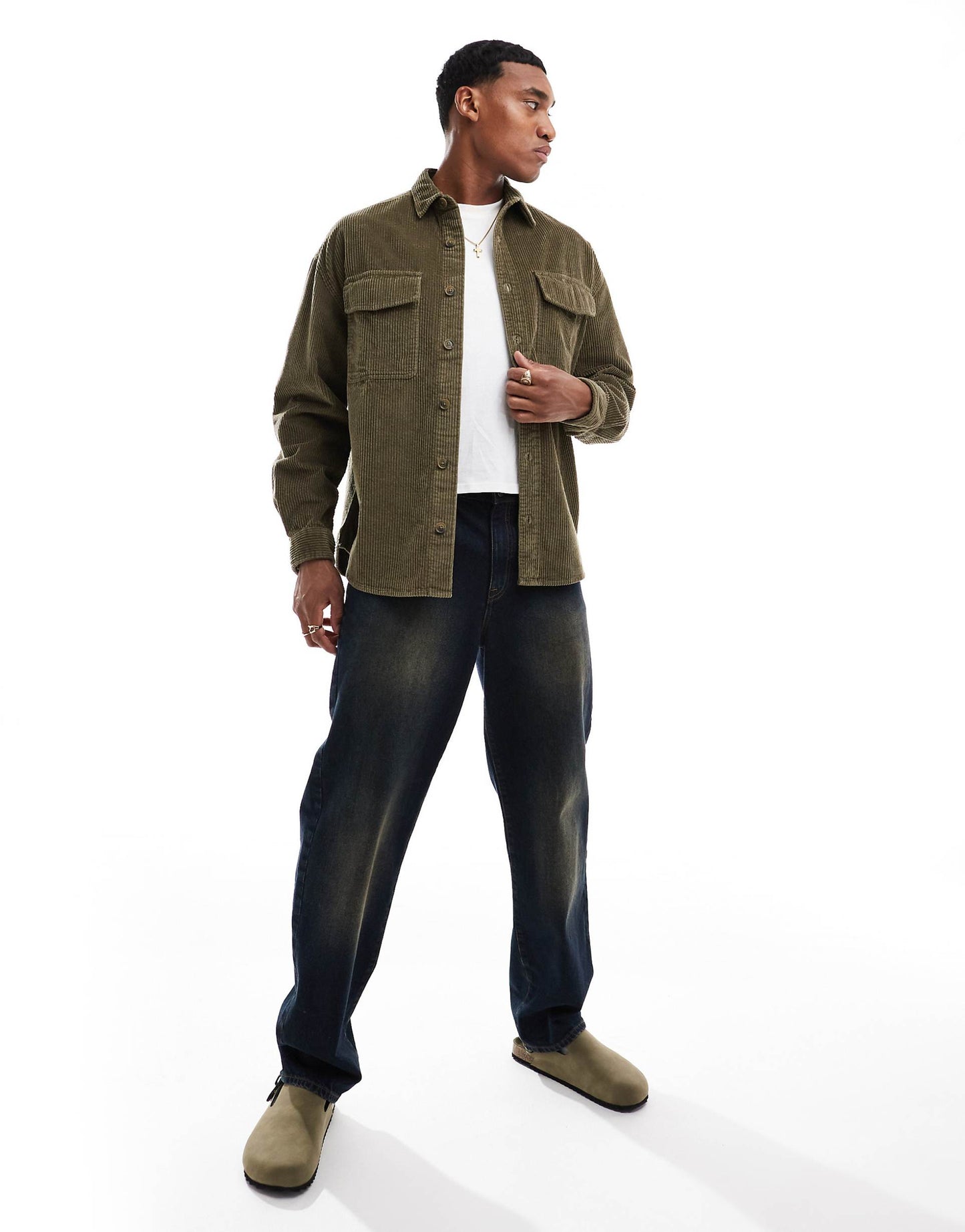 90S Oversized Cord Shirt With Patch Pocket