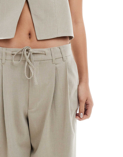 Tie Waist Detail Pinstripe Tailored Trouser Co-Ord