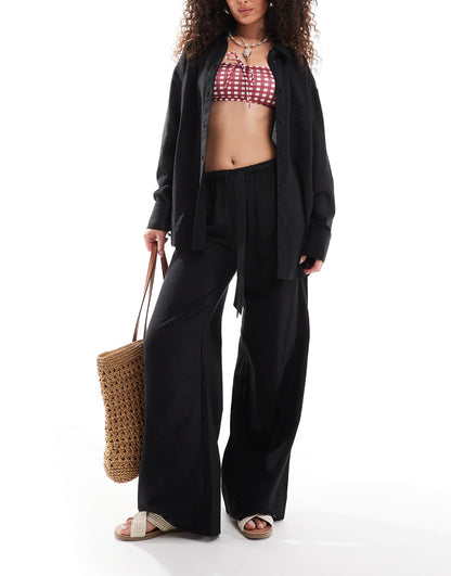 Isabel Mix & Match Linen Look Tie Waist Beach Trouser