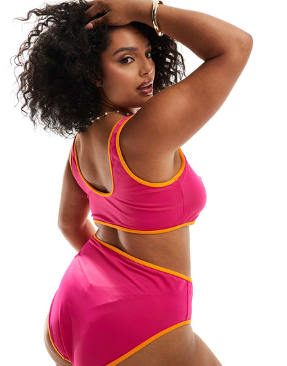 Curve Contrast Binding Crop Bikini Top